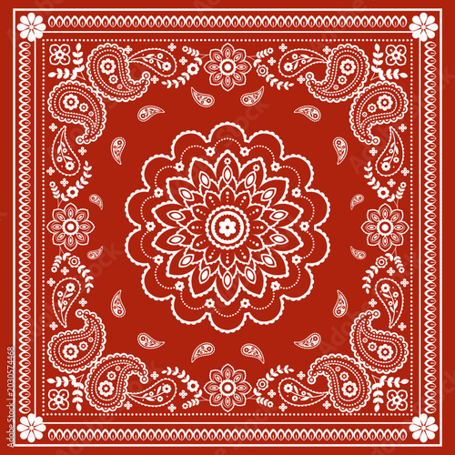 Crimson Paisley Bandana  Traditional Red Bandana.