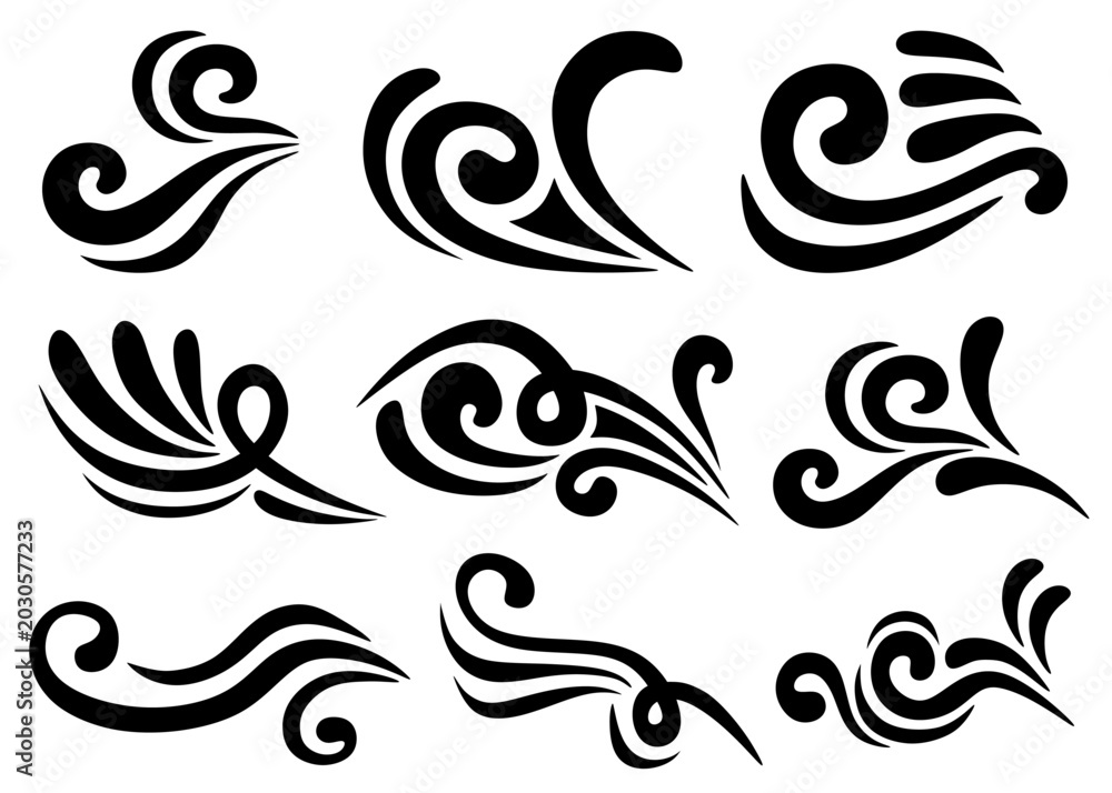 Fototapeta premium Black Decorative Swirl Flourish Ornament Vector Collection 