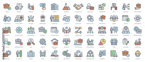 Business, work, and human resources flat line vector icon set