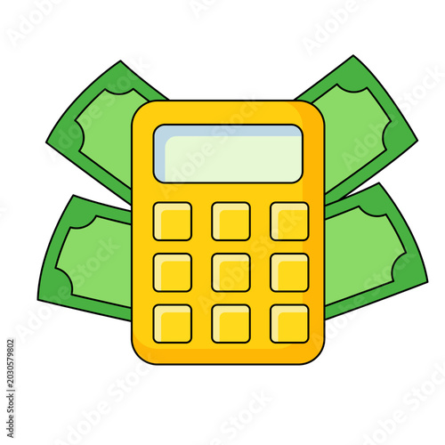 Financial Calculator with Money Cash Flat Icon Budgeting Accounting