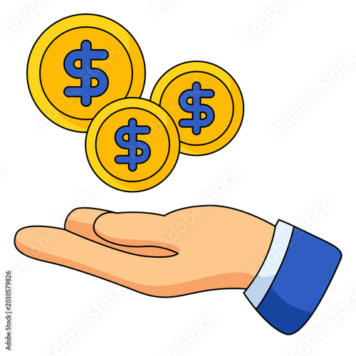 Receiving Money Concept Hand Holding Coins Income Payment Flat Illustration