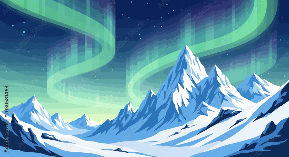 Obraz premium Majestic Snow-Capped Mountains Under Northern Lights.