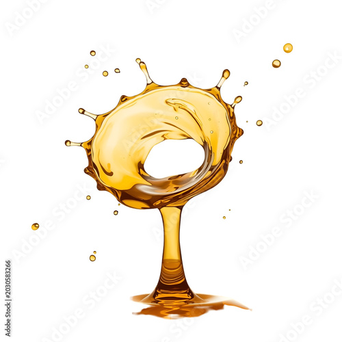 A golden liquid splash forming a ring shape on transparent background