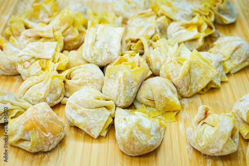 Homemade Pork Dumplings Prepared For Cooking, Fresh Raw Pork Wontons, Handcrafted Pork Dumplings