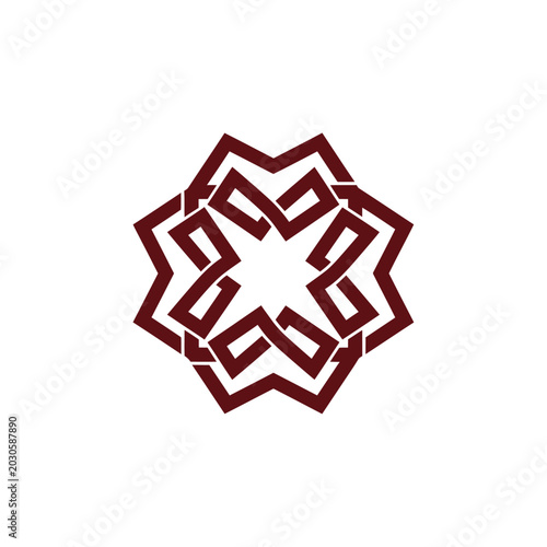 Symmetrical geometric pattern with interlocked lines forming an eight-pointed star