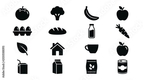 Fotografie Set of assorted food and drink icons for healthy eating and lifestyle