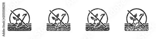 Foto Black and white sketch no till farming icon design set