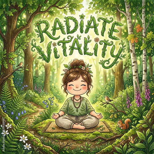 Cute Girl Meditating in For...