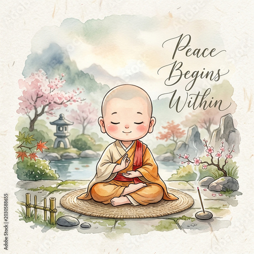 Cute Chibi Buddhist Monk Me...