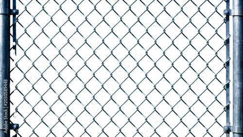 Фотография Galvanized metal chain link fence with steel posts, isolated on transparent back