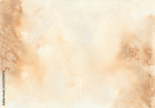 Abstract centripetal warm beige watercolor background texture with soft misty vignette