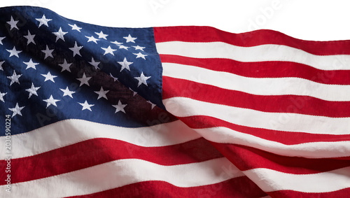 Schilderij op canvas Waving American flag with stars and stripes, isolated on transparent background