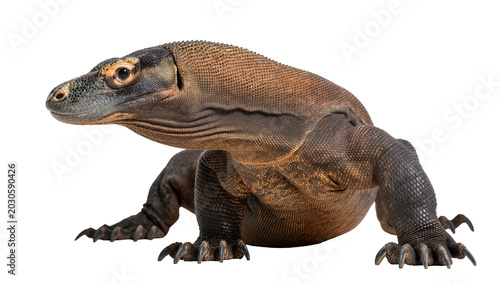 Tableau sur toile Large brown Komodo dragon reptile with scaly skin, isolated on transparent backg