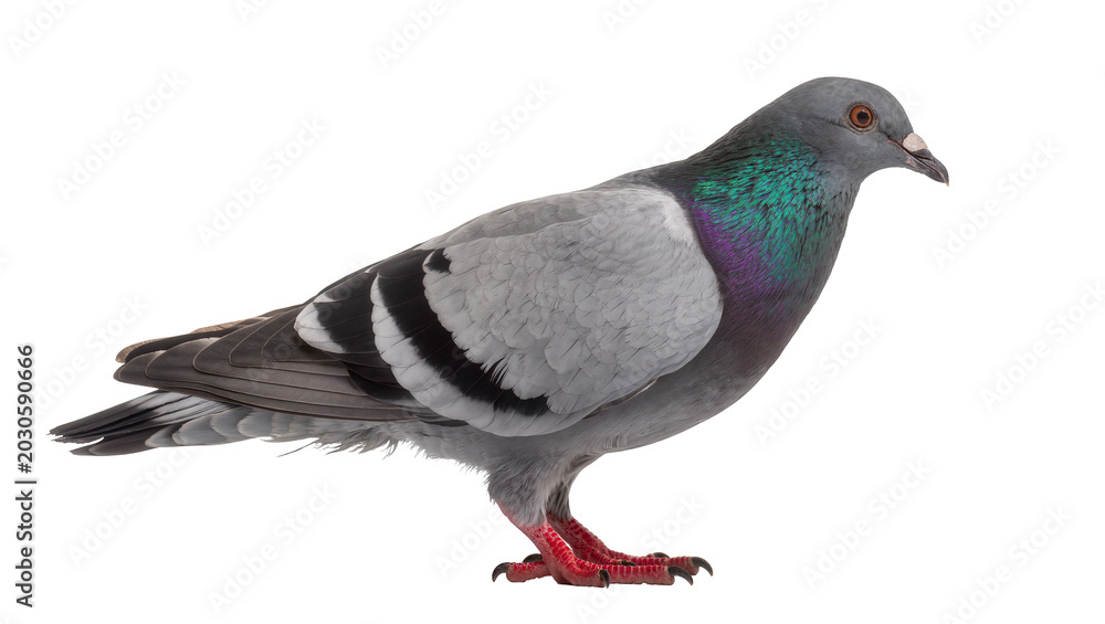 Obraz premium Gray pigeon with iridescent neck feathers, isolated on transparent background