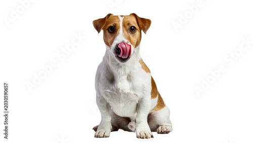 Foto Jack Russell Terrier dog licking its nose, isolated on transparent background