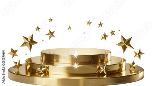 Slika na platnu Golden tiered podium with scattered stars, isolated on transparent background