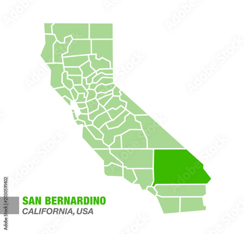 California State Map with Highlighted San Bernardino County Green Color Vector Illustration