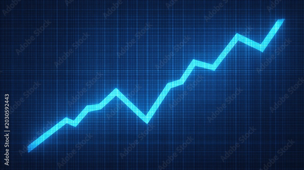 Fototapeta premium Abstract vector graphic showing upward trend line on digital background, symbolizing growth, success, financial progress, and data analysis concept