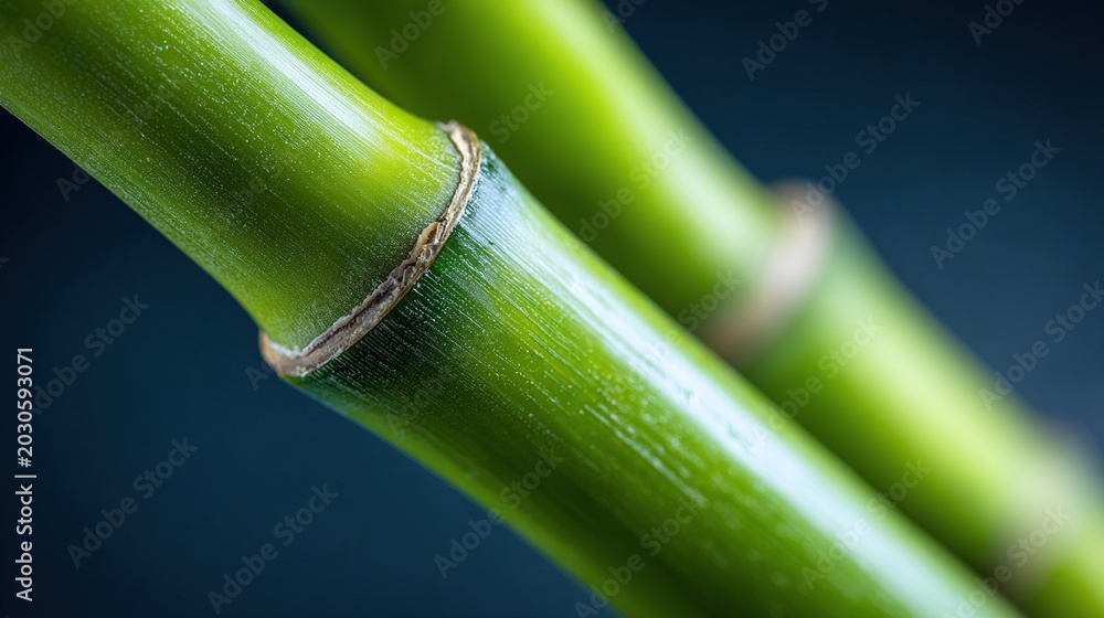 Fototapeta premium Fresh Green Young Bamboo Node Macro Close Up, Natural Bamboo Texture Widescreen Detail