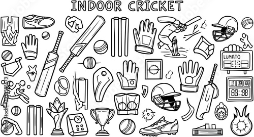 Obraz na płótnie Indoor Cricket Sports Gear Line Art Vector Collection