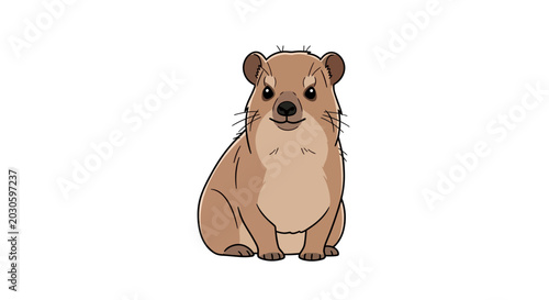 Foto Cute Hyrax Cartoon Character Sitting and Smiling, Isolated on White Background