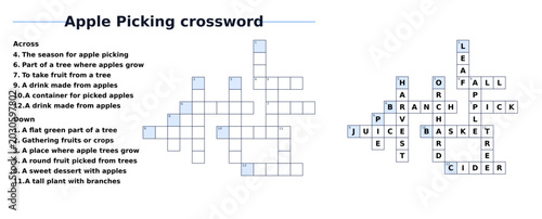 Apple picking crossword puzzle template with clues and grid layout  