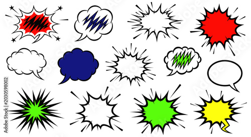 Photos Comic Book Speech Bubbles and Explosions Set - Colorful Graphic Elements