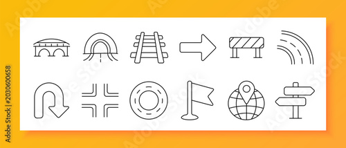 Fotografia Road navigation elements set icon