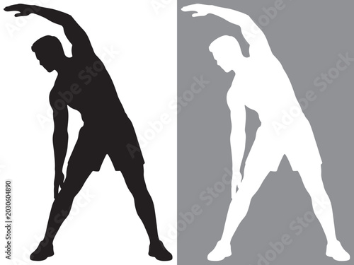 Standing Side Bend Stretch Silhouette Illustration – High-Quality Scalable EPS Vector Graphic for Yoga, Calisthenics Warmups, and Flexibility Fitness Motivation