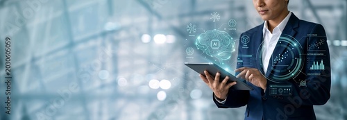business woman touching screen
