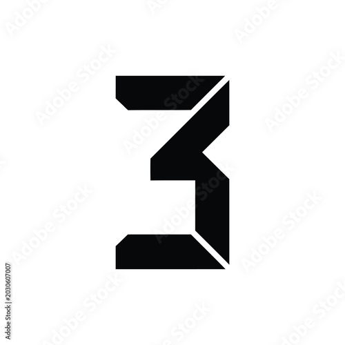 Obraz na płótnie Bold black number three digit in a geometric stencil style with sharp angles and