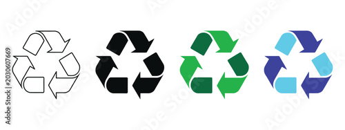 Recycling symbol collection, Recycle icons in Clean Flat vector Style for Eco-Friendly, Waste Sorting and Environmental Protection design.