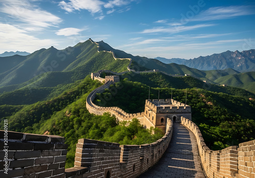The majestic great wall of china winds through rolling green hills