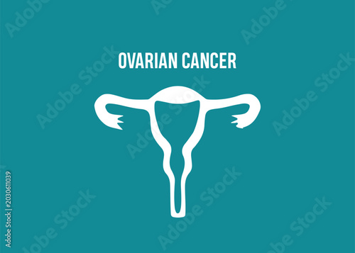 Foto Ovarian cancer symbol with reproductive anatomy on teal women s reproductive awa