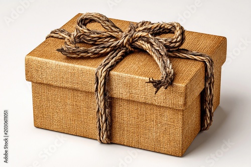 Gift Wrapped in Kraft Paper Rests Elegantly on Pure White Background Generative AI