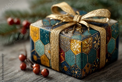 Delicate Gift Wrapped in Intricate Patterns Enhances Holiday Spirit Generative AI