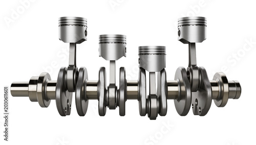 Bild auf Leinwand Four piston engine crankshaft assembly metallic, isolated on transparent backgro
