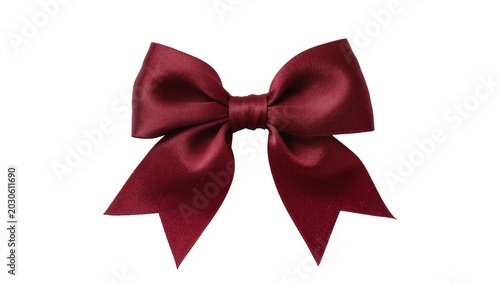 Fotografie Deep red satin bow with pointed ends, isolated on transparent background