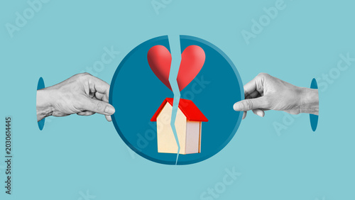 Photography Property division and divorce concept with married couple separating real estate