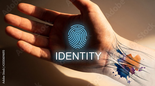Digital Identity and Biometric Security Technology Concept hand drawn, sketch, watercolor photorealistic