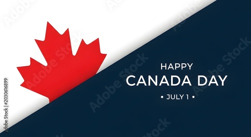 Happy canada day greeting card with maple leaf and dark blue