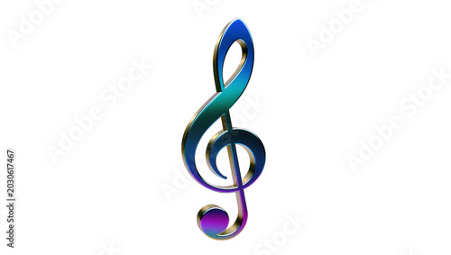 Tableau sur toile Metallic treble clef with blue green and purple gradient, isolated on transparen