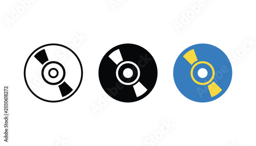 фотографія Compact disc or DVD storage icon set for media and entertainment apps in line ar