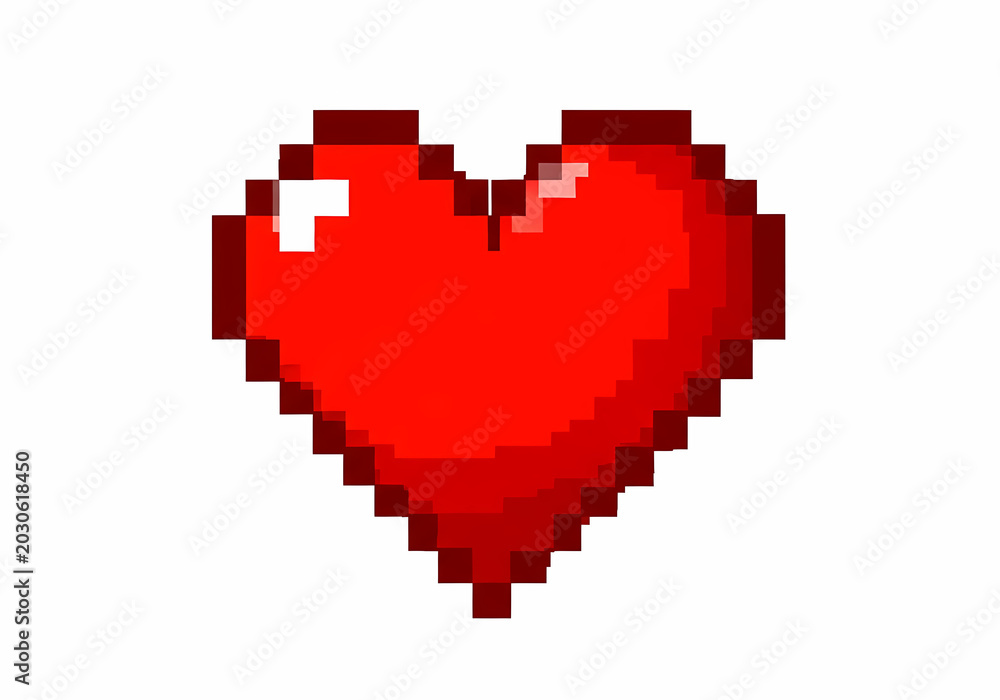 Naklejka premium A vibrant red pixel art heart icon isolated on white.