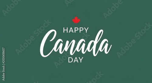 Happy canada day greeting card with red maple leaf on green