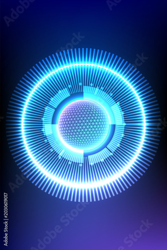 Futuristic Tech HUD Circle with Glowing Abstract Earth Core