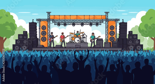 Tableau sur toile Band performing live on stage at an outdoor music festival concert