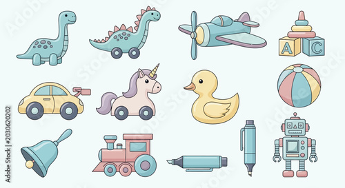 Canvastavla Collection of various colorful childrens toys for playtime and learning