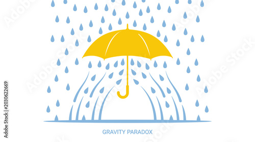 Foto Yellow umbrella with raindrops falling upwards in a gravity defying scene
