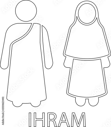 Photography Black flat and line style Ihram male and female vector icon of Muslim Hajj pilgr